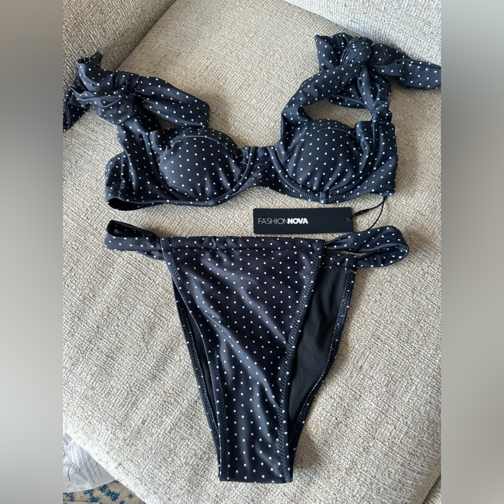NWT Fashion Nova Black and White Polka Dot Swimwear